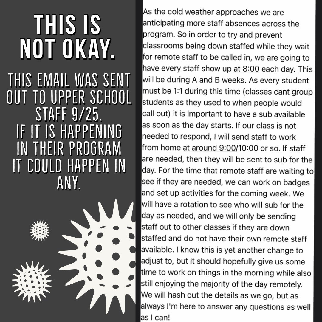 secondstaff2s's tweet photo. Having appropriate teacher/student ratios is important. Deciding to have EVERY staff in the program report, only to be sent home after, is NOT a good solution. https://t.co/MXXt8WsJAX