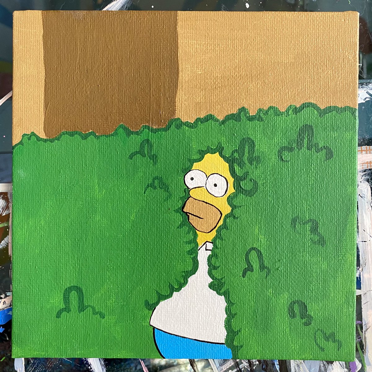 Homer backing into a hedge