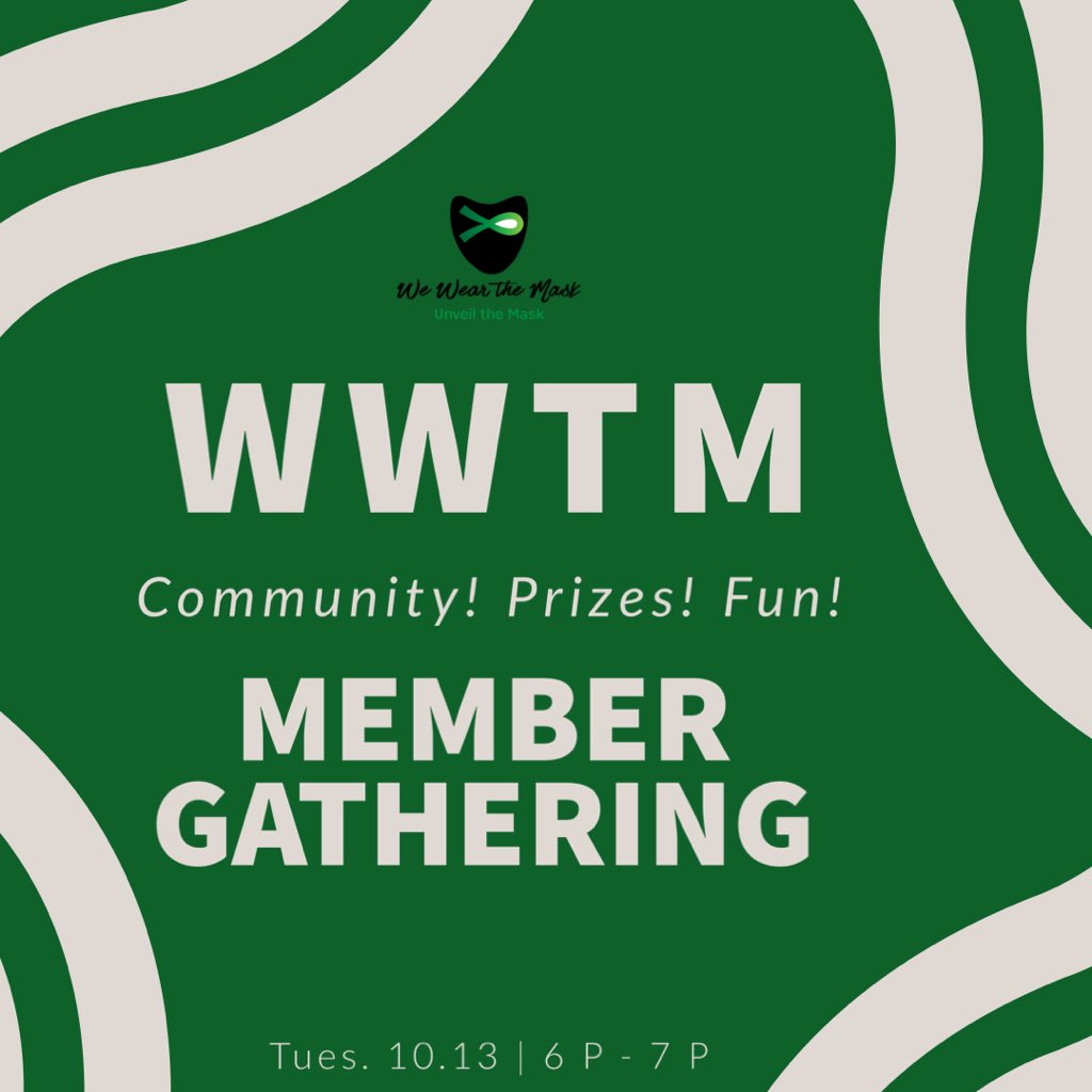 WeWear_TheMask's tweet photo. Happy Tuesday everyone! Our first Member Gathering will be next Tuesday, 10/13, from 6-7pm! 
You will be able to engage with others in some WWTM trivia! The winner will receive a special prize, so make sure to be there! The zoom link will be available in our bio. 💚 https://t.co/aYtaWsQxti