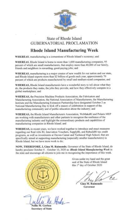 All of us at CommerceRI join <a href="/GovRaimondo/">Gina Raimondo</a>, <a href="/mfgri/">RI Manufacturers</a>, @polaris_mep and @WeMakeRI in recognizing #ManufacturingWeek in RI. With more than 1,600 homegrown manufacturers, our #manufacturing community is an invaluable staple in our local economy. THANK YOU, and keep up the great work!