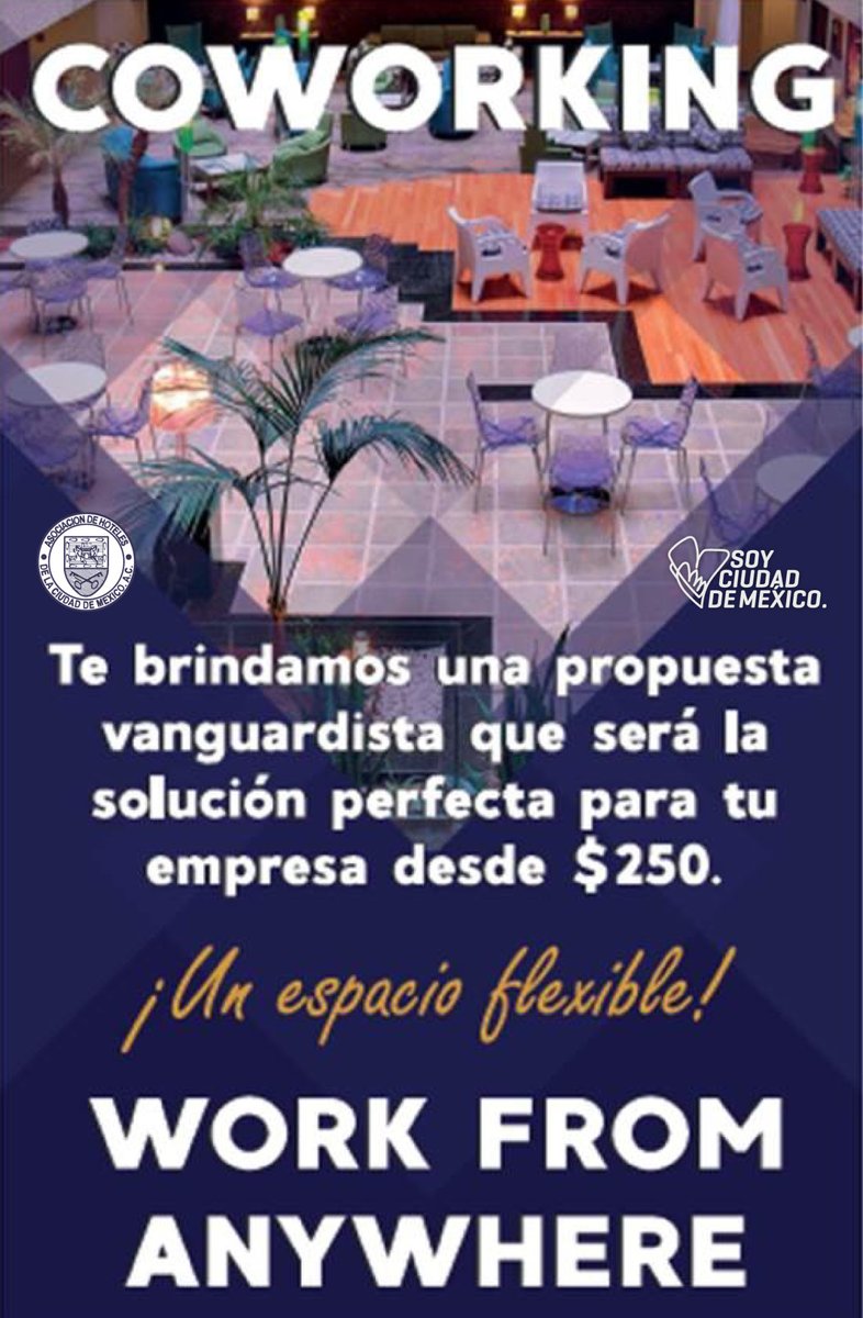 AsocHotelesCDMX's tweet photo. Si buscas un lugar para trabajar, en el @CourtyardMexRev tendrás el espacio ideal donde podrás mostrar tu personalidad más creativa y exitosa, con la privacidad y conectividad necesaria, en un ambiente cómodo y agradable, sin interrupciones.
@visitmex #SoyCiudaddeMexico #CDMX https://t.co/UhWLzvxjpw