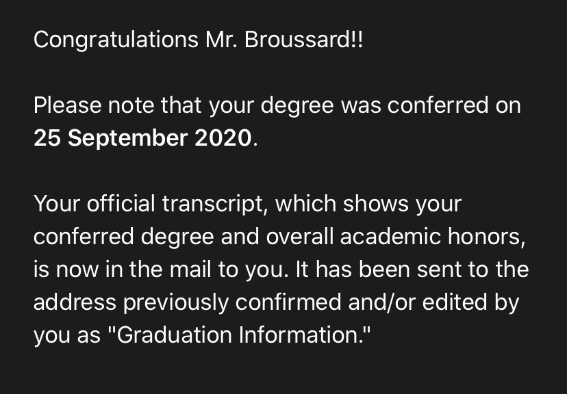 Jbrous27's tweet image. After ~100,000 words, lots of late nights &amp;amp; living out of my car for 5 months, I have officially graduated w/ my Masters Degree in Sports Science/Sports Coaching w/ honors. Thank you to all the awesome professors @USSportsAcademy. Be so good they can’t ignore you. #nodebt