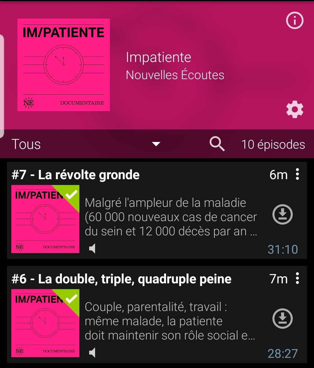 Je profite de la campagne  #OctobreRose et  #OctobreRose2020 pour vous parlerdu podcast IM/PATIENTE. ça été créé par Maëlle, qui a été diagnostiquée d'un cancer du sein métastatique et qui en parle avec tous les sujets liés de près ou de loin à ce sujet. J'ai bcp appris !!