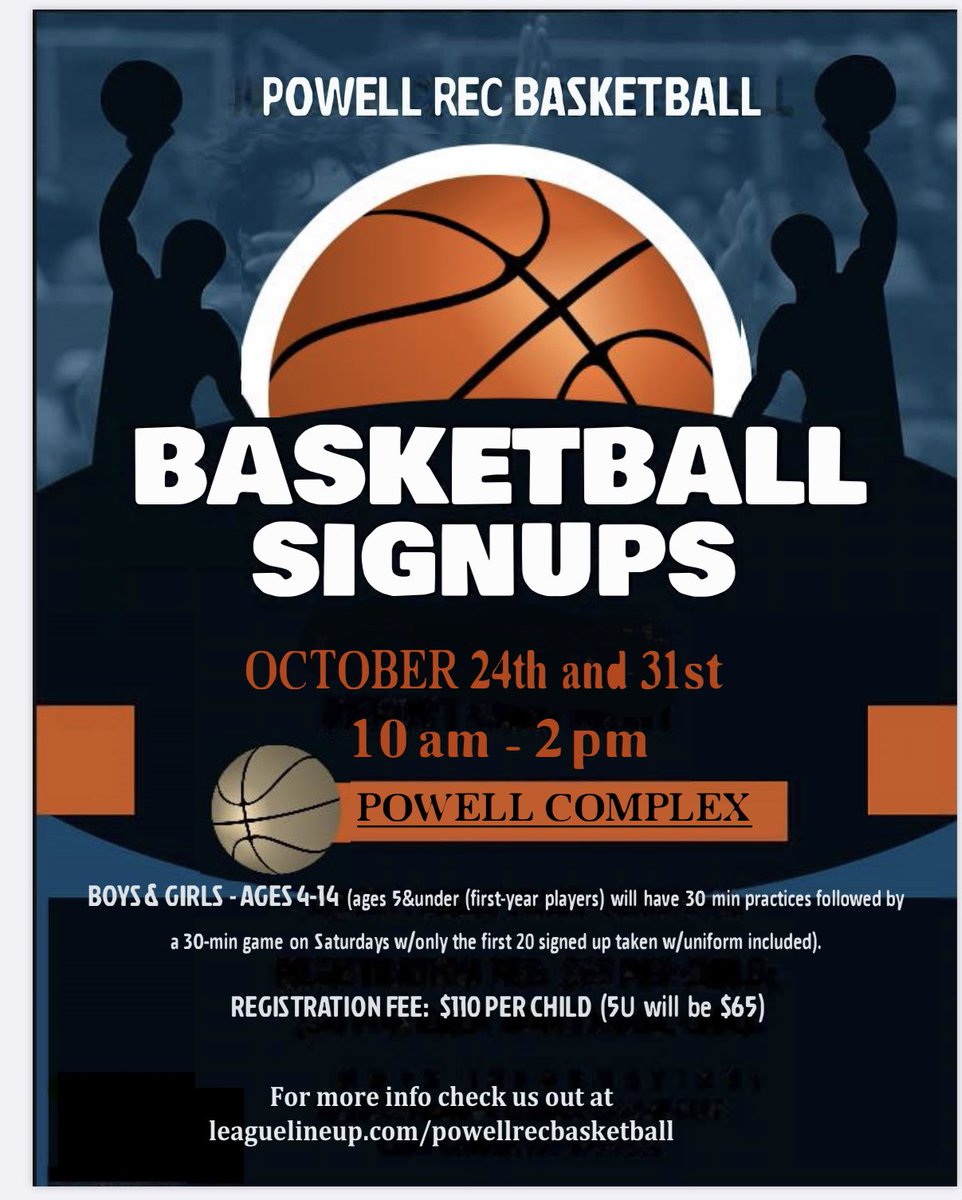 Powell Rec Basketball (@powell_rec) on Twitter photo Here is the signup info for the 2020-2021 season! We are looking forward to another great season! <a href="/PHSCoachFisher/">John Fisher</a> <a href="/phsboysball/">Powell Boys Basketball</a> Here is the signup info for the 2020-2021 season! We are looking forward to another great season! <a href="/PHSCoachFisher/">John Fisher</a> <a href="/phsboysball/">Powell Boys Basketball</a>