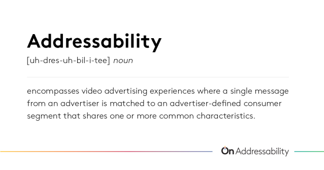 AmberlyBrown's tweet photo. As a first step in achieving widespread #addressability, operators, programmers, and tech partners should have a set of common definitions and standards for #addressableTV advertising. Download the free #OnAddressability playbook to learn more. #EffectvEmp https://t.co/CvYZXfR78R https://t.co/rEuxEUAlIY