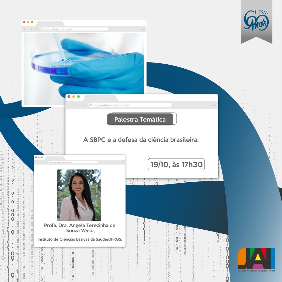 UFSM_oficial's tweet photo. ✨ Estamos contando os dias para a 35ª edição da #jaiUFSM!
📣 Confira abaixo as palestras temáticas que ocorreram no primeiro dia do evento, 19/10 (segunda-feira), às 16h pelo #YouTube.
💬 Saiba mais em https://t.co/VSCzHD2CQ6.
#UFSM #60anosUFSM #SouUFSM https://t.co/MDkccf3Xpn