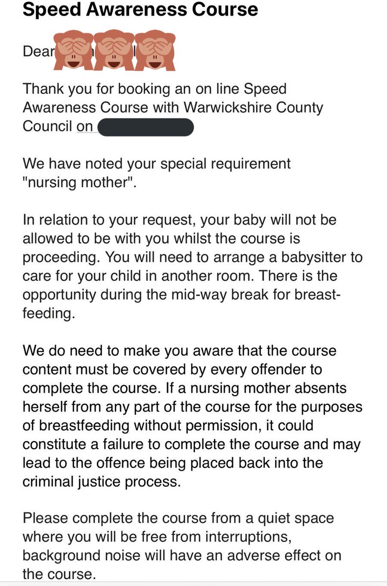 Don’t speed. Also don’t speed if you are a recent mother to a baby that needs feeding, because the #speedawerenes course, despite listing ‘nursing mother’ as a special requirement on application, will look very dimly on you should you choose to care for your child. #motherandbaby