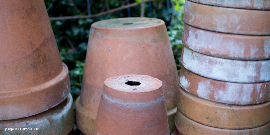 Autumn wildlife gardening tip: a stack of plant pots in a quiet spot can provide shelter for bees and other species needing a cool, dry place.