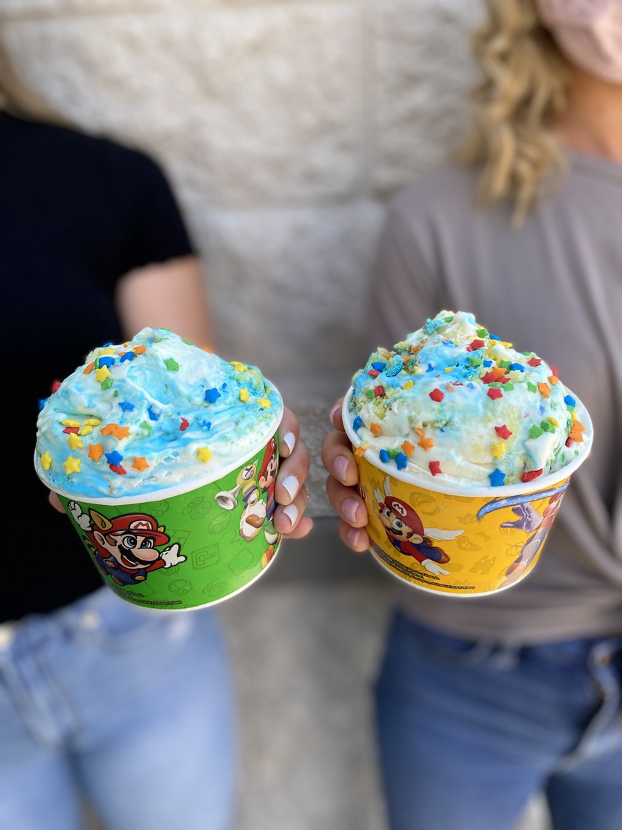 ColdStone's tweet image. Mario’s Super Birthday Blast Creation™ is a delicious mix of Cake Batter Ice Cream® with Yellow Cake, Bright Blue Frosting &amp;amp; Star Sprinkles. Served in a special-edition cup featuring Mario when you order the Gotta Have It® size while supplies last.