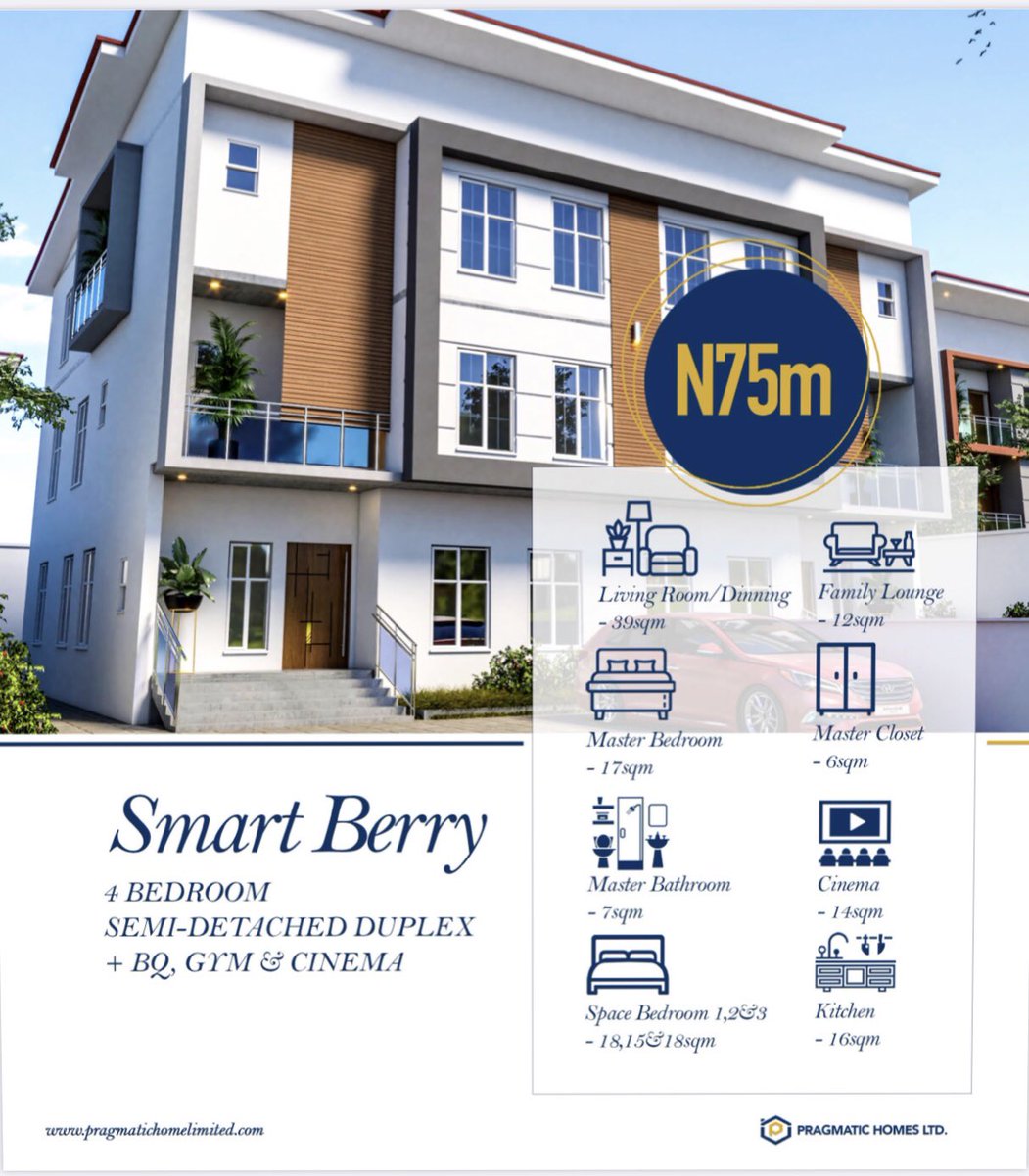 SMART BERRY A four bedroom semi-detached duplex + BQ + Gym and also a Cinema.