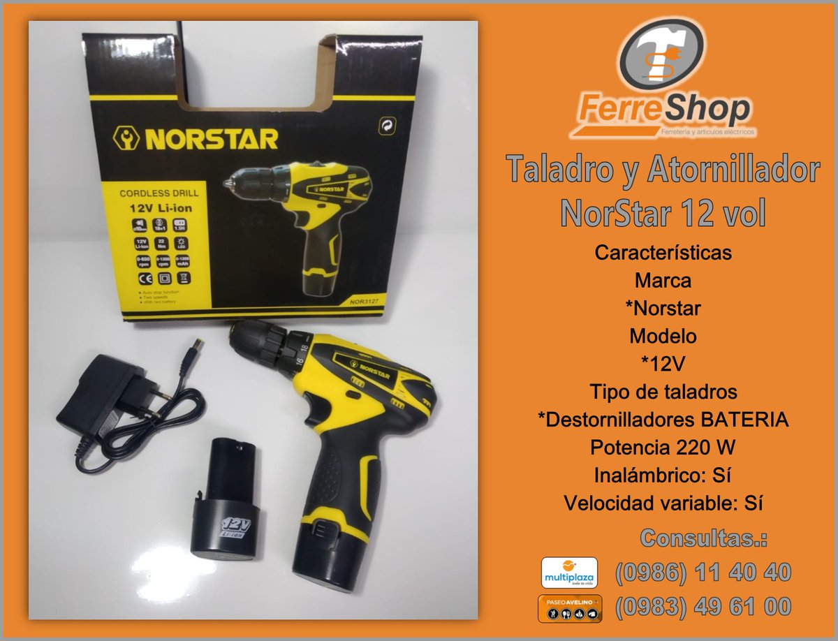 Ferreshop's tweet photo. Taladro Atornillador Norstar
Con 2️⃣ baterías, cargador y maletín rígidos.
Económico, resistente para perforaciones de chapas, muros y maderas como pallet.
💸Oferta por pagos en efectivo
🏪 Shopping Multiplaza
📲WhatsApp: 0986114040
🏪 Paseo Avelino Martinez
📲WhatsApp: 0983496100 https://t.co/TUZJknUHe1