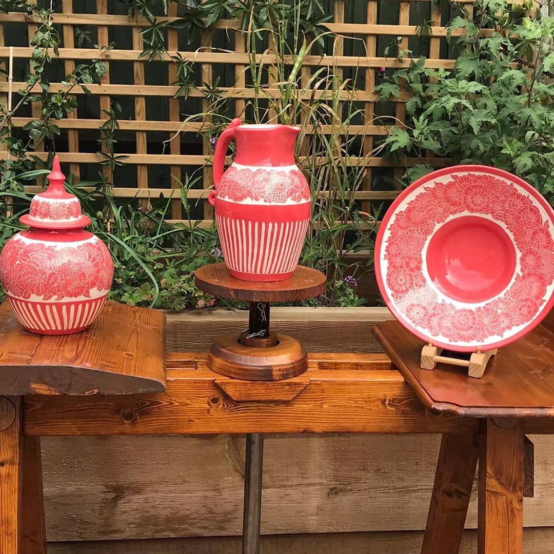 Some of my latest slipware pieces on a white earthenware body <a href="/ClayCrafting/">ClayCraft</a> <a href="/Middleport_Pot/">Middleport Pottery</a>  <a href="/ValentineClays/">Valentine Clays</a> <a href="/potclays/">Potclays Ltd.</a> <a href="/bathpotters/">Bath Potters</a> @
