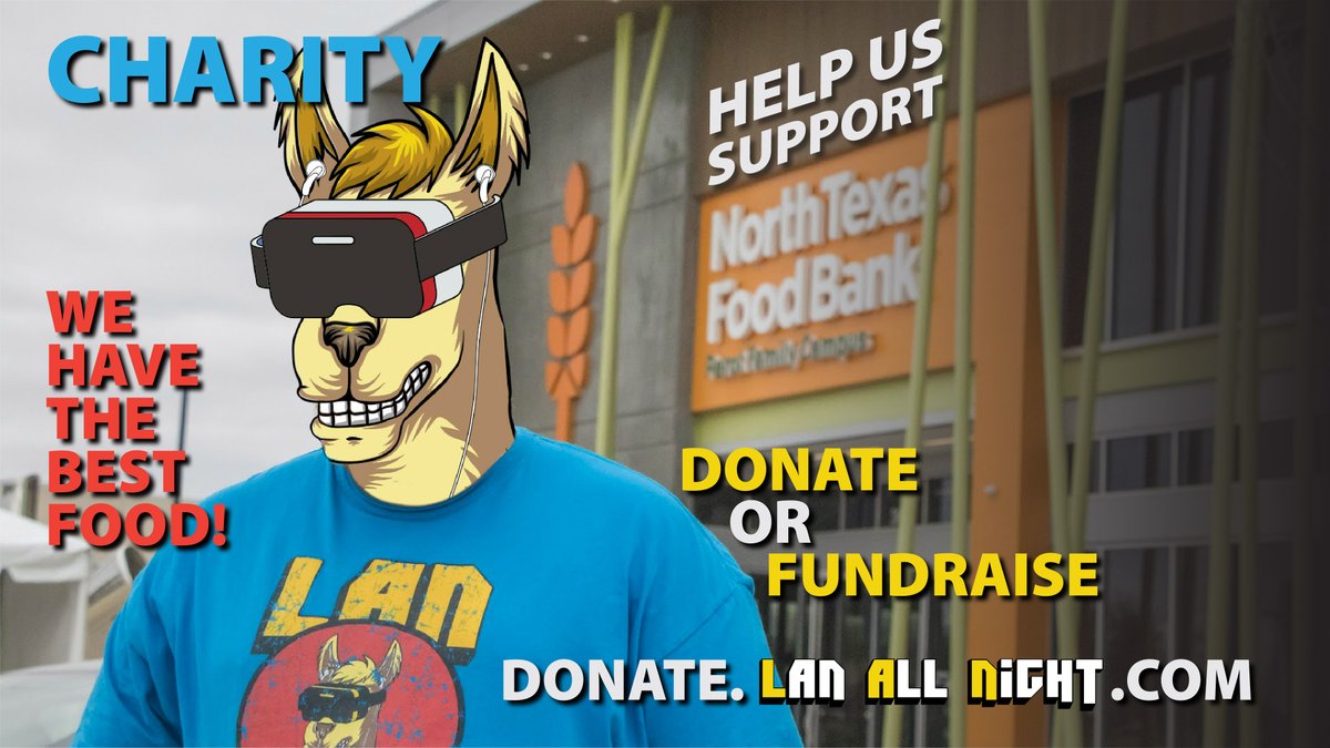 LANallNight's tweet photo. We're raising food and money for the North Texas Food Bank at our next charity socially-distanced LAN party, October 23-25, 2020.

Donate or Fundraise >> https://t.co/AguT5fSAVm

Ticket required to win raffle/tourney prizes.

#LANallNIGHT #lanfest https://t.co/23Fa1JoONx