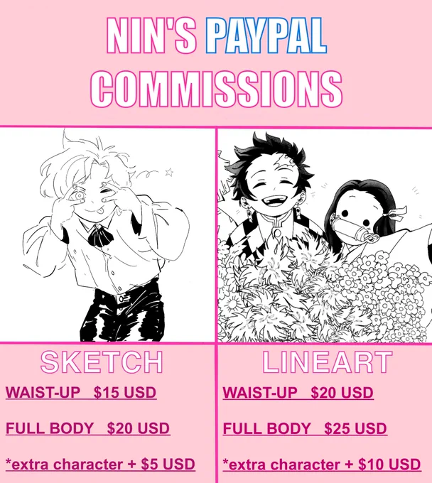 ?COMMISSIONS OPEN?

- PAYPAL ONLY!
- open until stated differently in bio
- full payment upfront
- DM for more info!

RTs very appreciated ? 