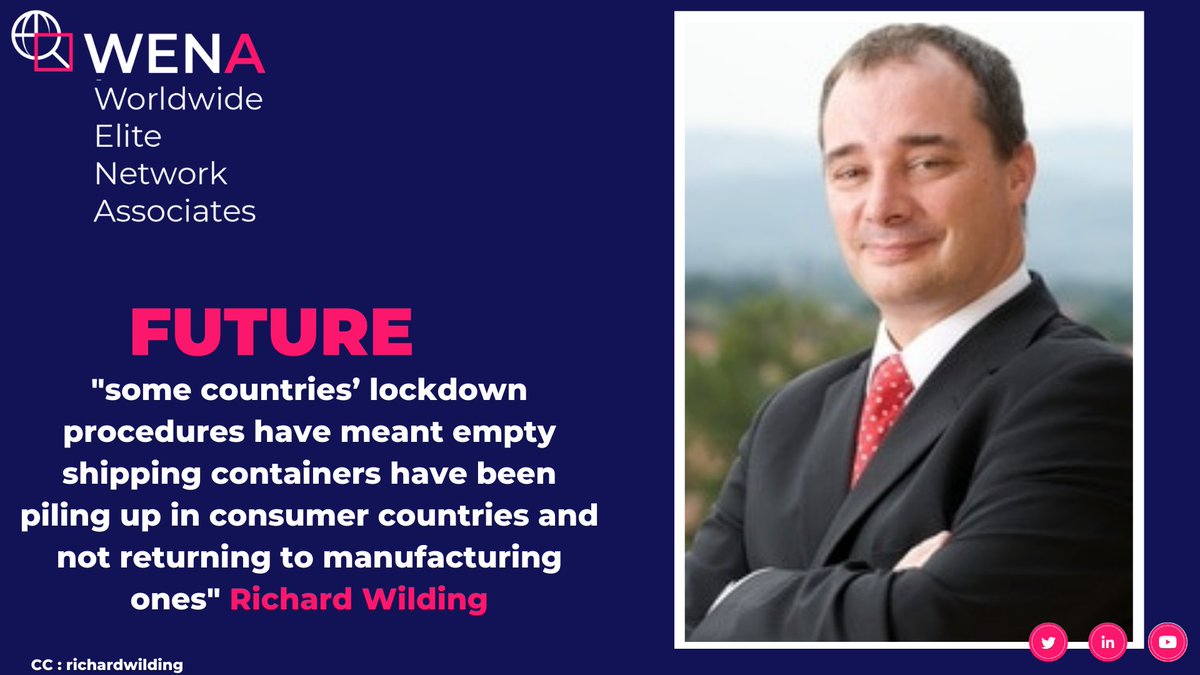 🔵🔍
@SupplyChainProf says that one of the biggest remaining causes of disruption has been that some countries’ lockdown procedures have meant empty shipping containers have been piling up in consumer countries and not returning to manufacturing ones

#Wenanetwork  #supplychain