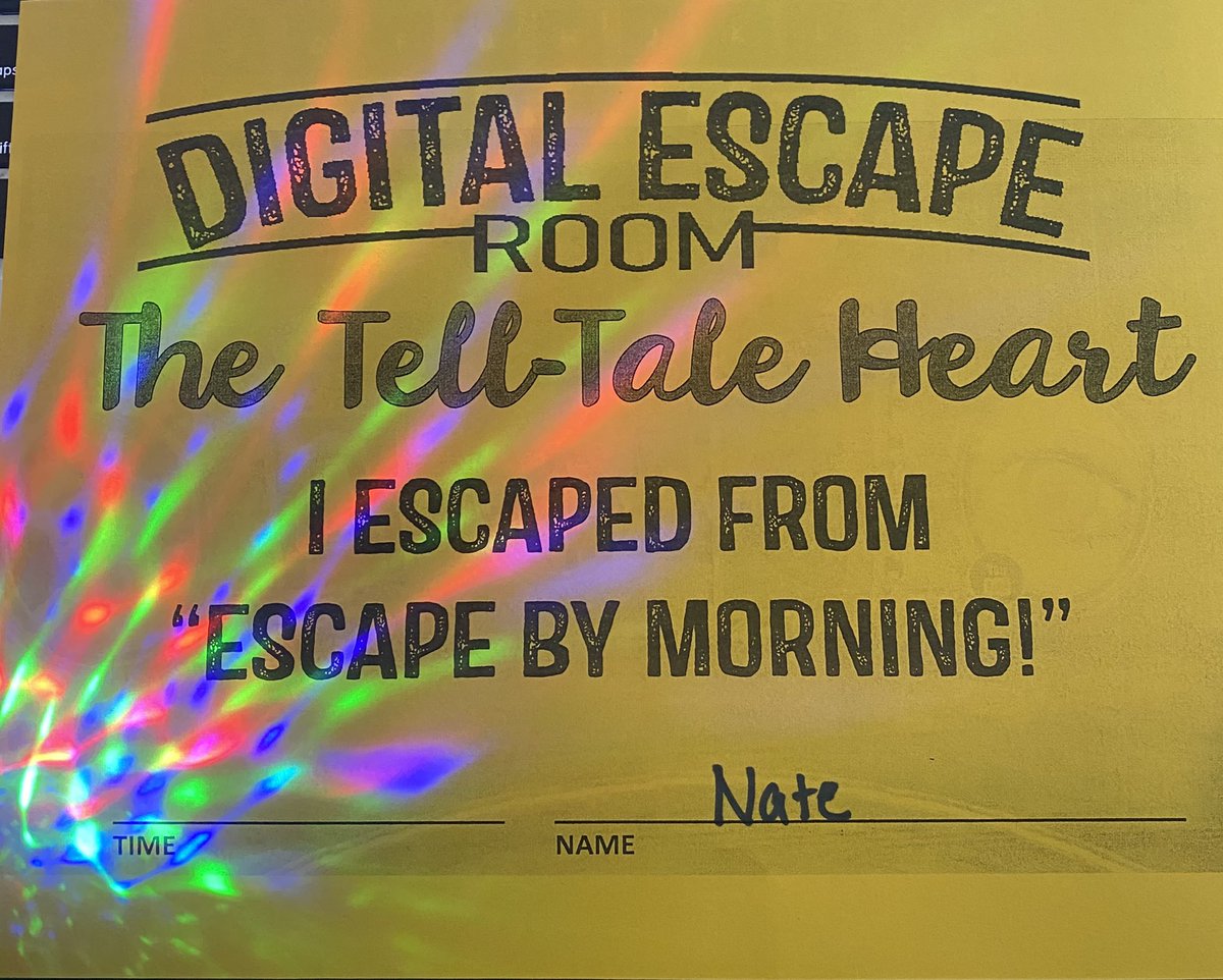 MsJessicaSines's tweet photo. Winner winner, chicken dinner! Thanks for sharing the awesome escape room to help launch our upcoming unit, @elliottj215 π #NewUnitWhoDis #PoeProblems #WeAreMemorial https://t.co/A2QQN06aOb