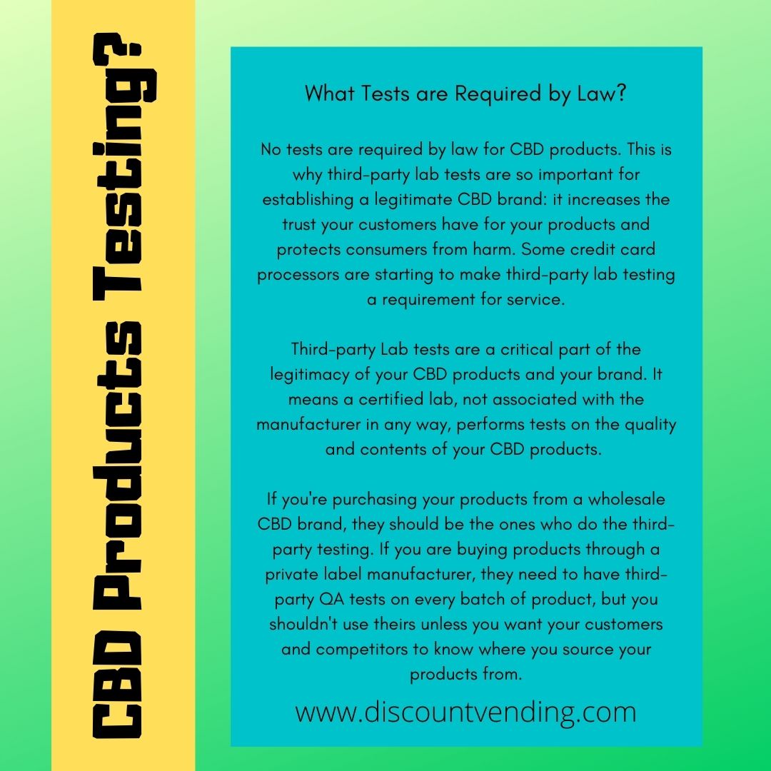 DiscountVending's tweet image. What testing is required for CBD products?
#cbd #cbdtesting #legalitycbd #cbdvending #cbdproducts #vending #discountvending
