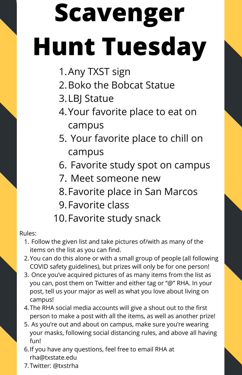 Today is Scavenger Hunt for RHA week. Make sure you read the rule.