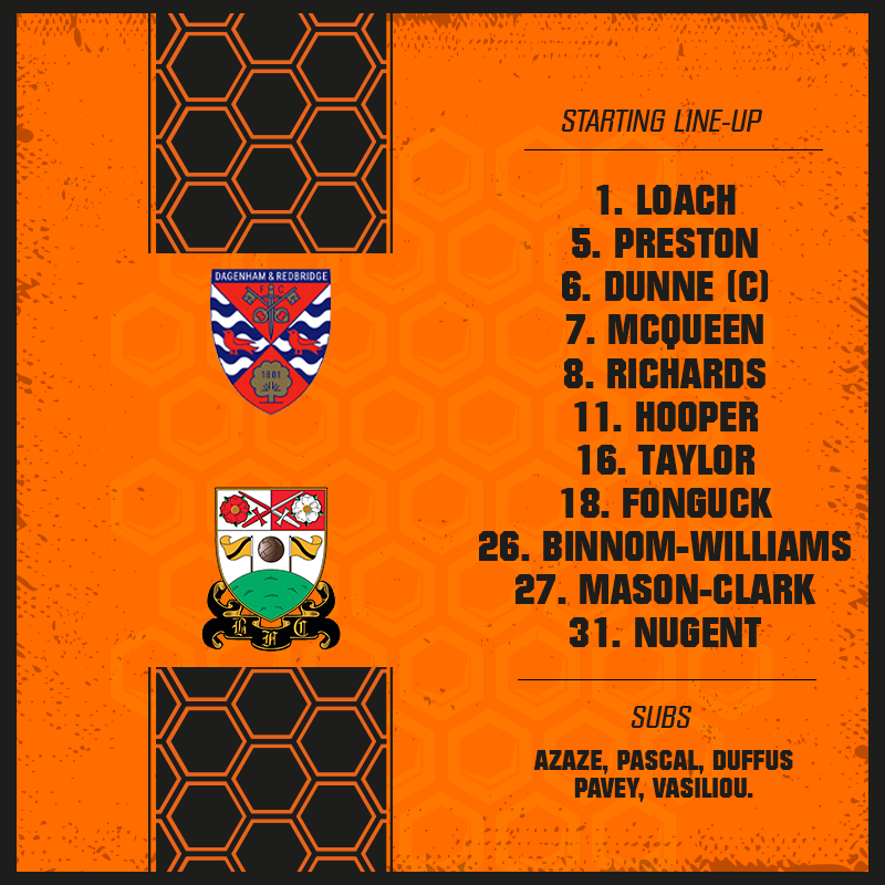 BarnetFC's tweet photo. 👥 Your #Barnet team to take on @Dag_RedFC this evening. 

Let's do this, #Bees 💪

#DAGBNT #LetsBeeTogether https://t.co/d2P3PffMG5