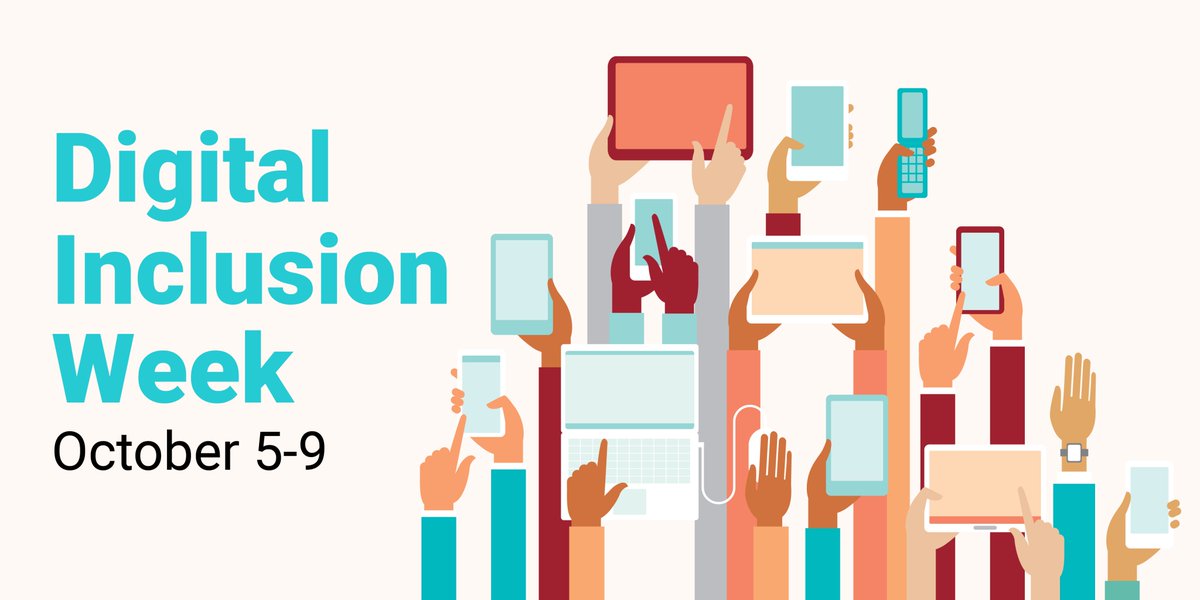 Join us in celebrating Digital Inclusion Week 2020! Digital Inclusion Week aims to raise awareness of solutions that address home internet access, personal devices, and local technology training and support programs. #DIW2020 #digitalequityNOW

digitalinclusion.org/diw20