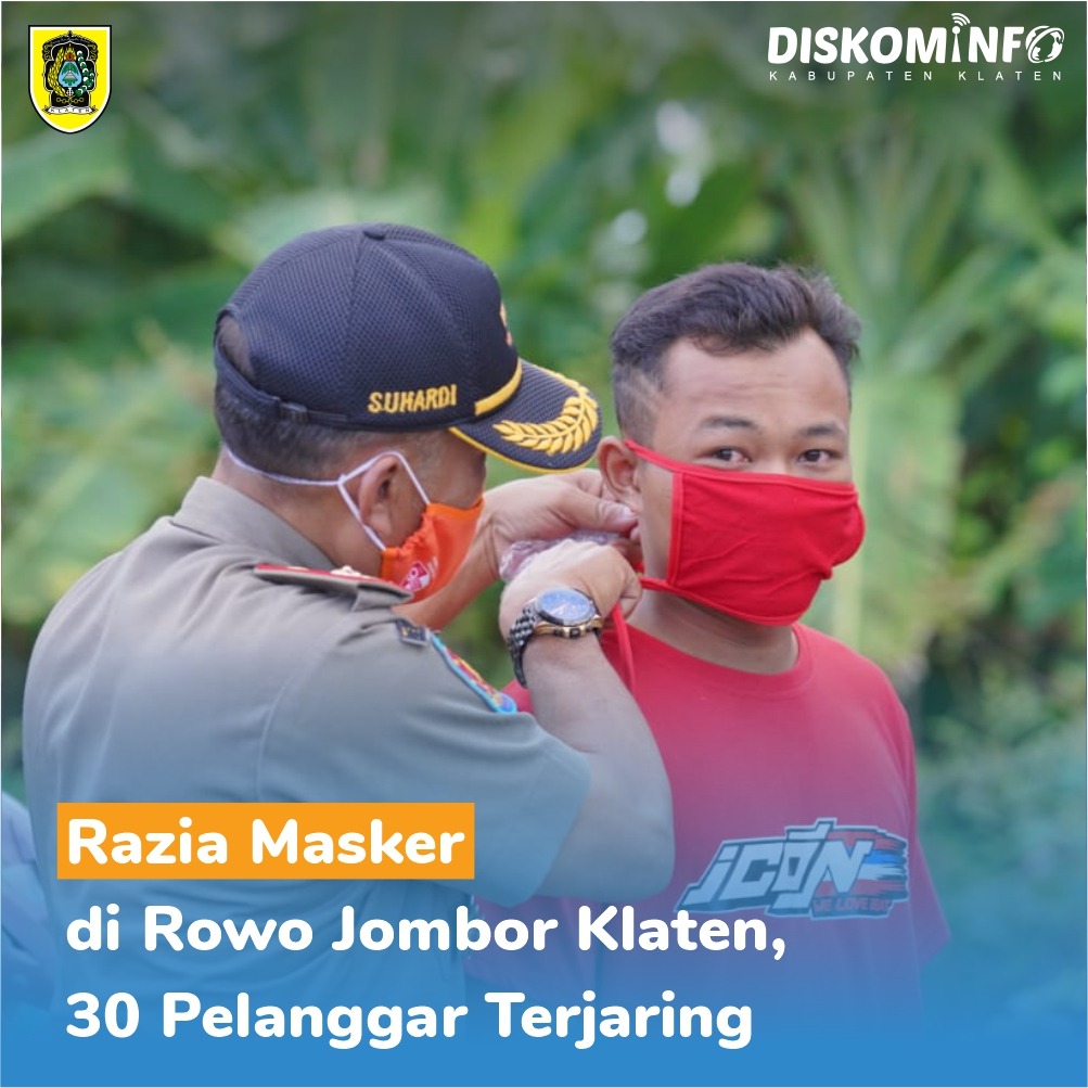 Guna menekan perkembangan Covid-19 di Klaten, Petugas gabungan yang terdiri dari Satuan Polisi Pamong Praja (Satpol PP), TNI/Polri, Orari dan Dinas Perhubungan Kabupaten Klaten menggelar Operasi Masker yang dilakukan di objek wisata Rowo Jombor Klaten, Senin (5/10/2020)A Thread