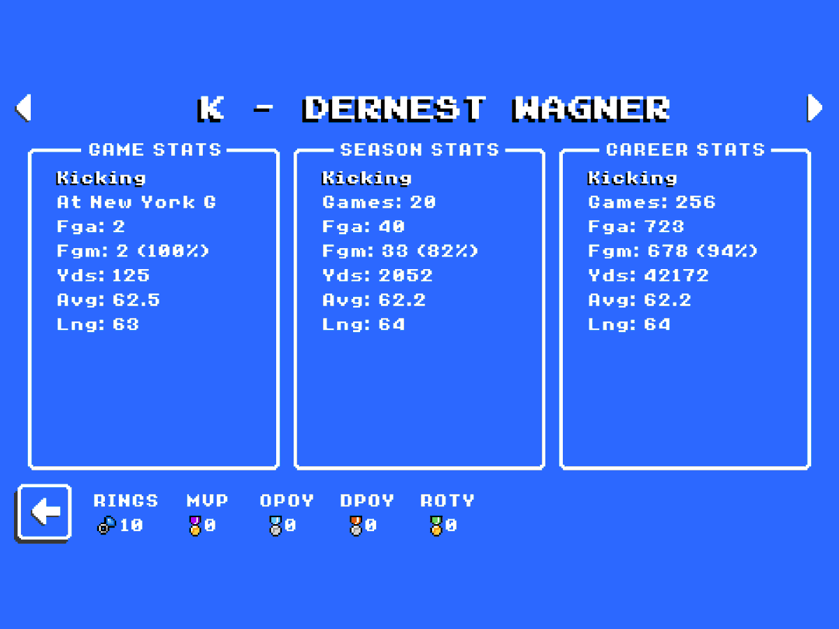 bobconnolly's tweet photo. @retro_bowl playing the kicking game... 62.2 average (on hard (before extreme!) with weather on). Distance really suffered in the final years. https://t.co/F22zIEEZ5j