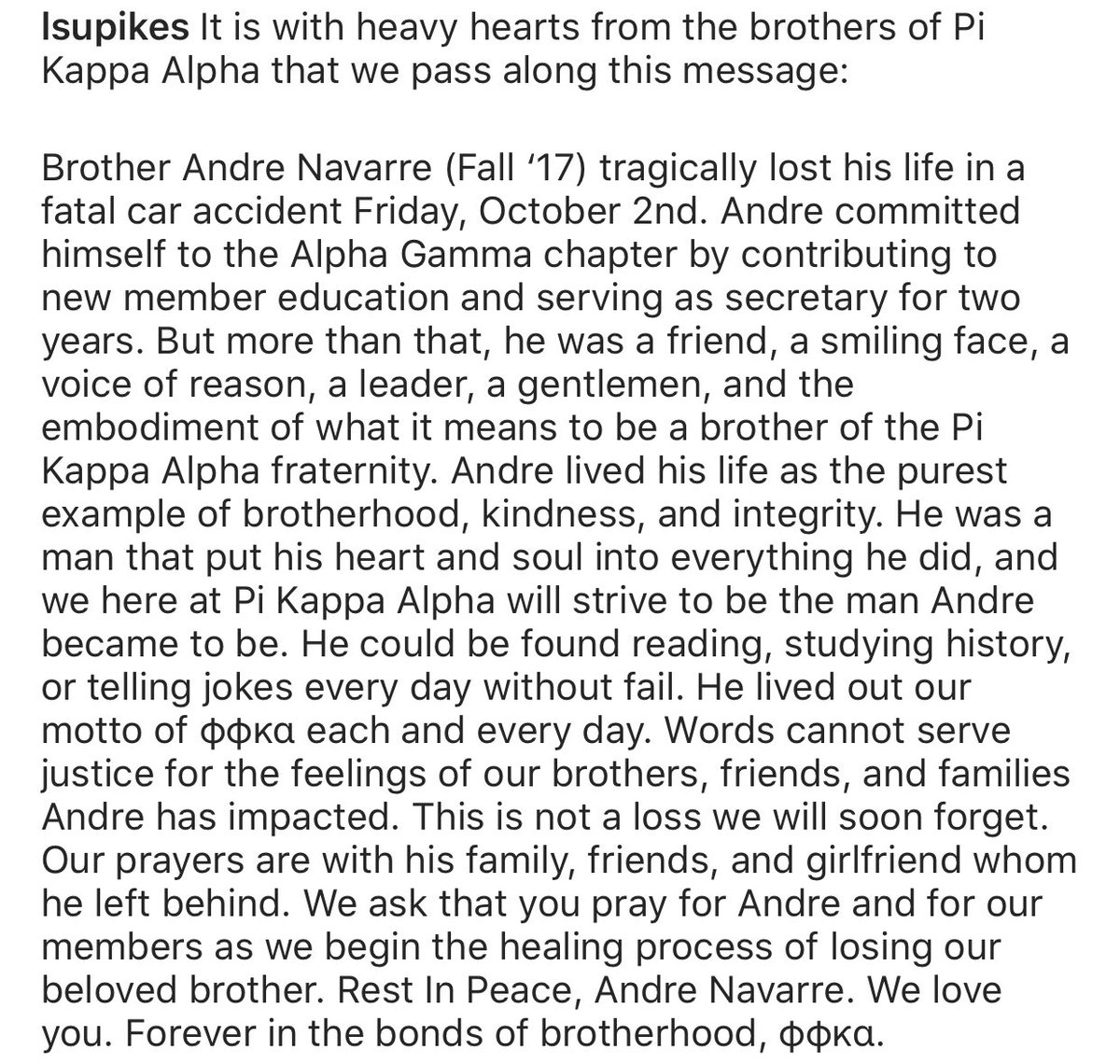Forever in the bonds of brotherhood Andre Navarre. See you on the other side of eternity. 

φφκα