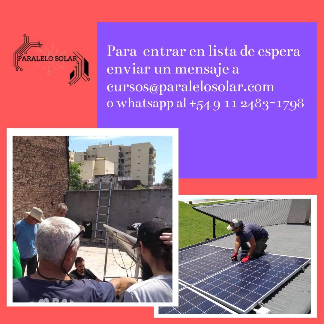 ParaleloSolar's tweet photo. Buenos dias amigos, en noviembre estaremos presentando nuevos cursos, si estan iteresados nos pueden contactar en
cursos@paralelosolar.com o al +54 9 11 2483-1798
asi quedaran en una lista de contactos para cuando esten disponibles las fechas y modalidades. https://t.co/cjYwNWOD4E