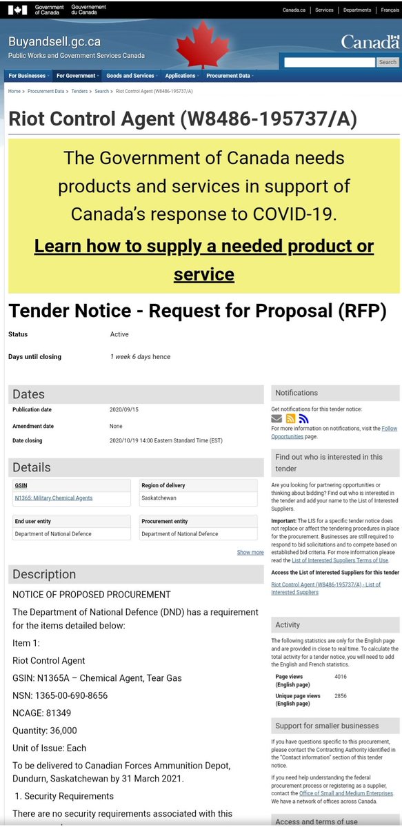 3) So why, then, is the government purchasing 36,000 units of riot control agent and hiring private management and security services for Canada's 11 detention/isolation centres? Why the order for 37 million syringes?