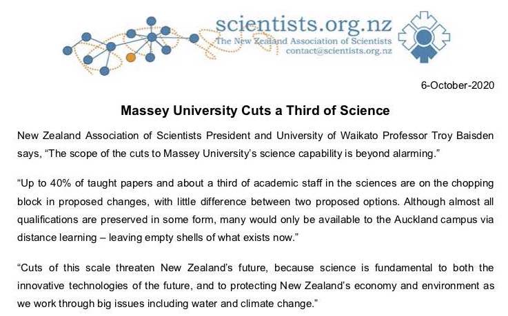 NZAS (@nzscientists) on Twitter photo Our release on yesterday's plans for Massey to cut 1/3 of science. Does the loss underpinning capability and teaching make sense for NZ's future? scientists.org.nz/resources/Docu… <a href="/chrishipkins/">Chris Hipkins</a> <a href="/Megan_Woods/">Megan Woods</a> <a href="/drayeshaverrall/">Ayesha Verrall</a> Our release on yesterday's plans for Massey to cut 1/3 of science. Does the loss underpinning capability and teaching make sense for NZ's future? scientists.org.nz/resources/Docu… <a href="/chrishipkins/">Chris Hipkins</a> <a href="/Megan_Woods/">Megan Woods</a> <a href="/drayeshaverrall/">Ayesha Verrall</a>