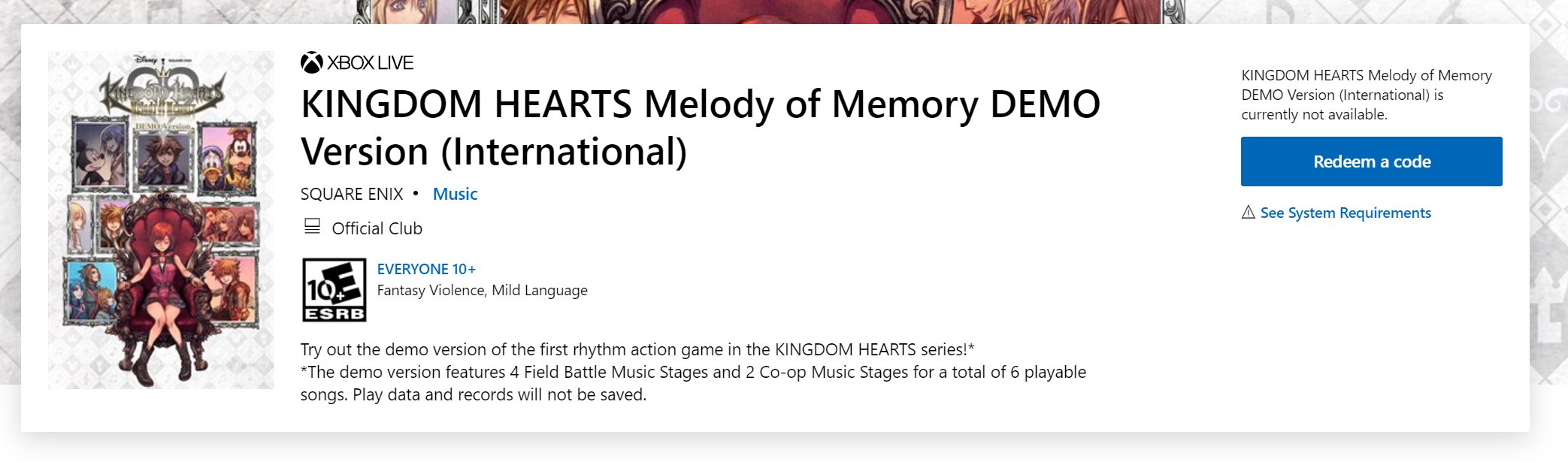 Kingdom Hearts: Melody of Memory demo out today