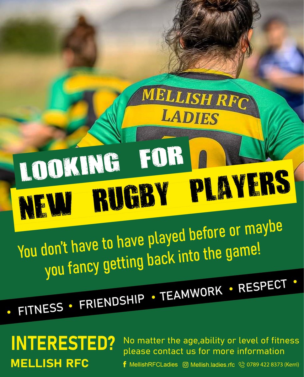 .<a href="/Mellish_RFC/">Mellish RFC</a> Ladies are looking for new players to join them for the next season.

In the Nottingham area &amp; fancy giving Rugby a try?

Get Involved!! #FindRugby