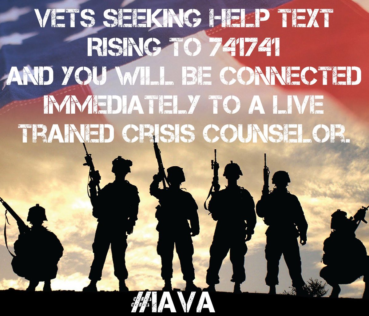 4/ Vets seeking help TextRISING to 741741and you will be connectedimmediately to a livetrained Crisis Counselor. #IAVA