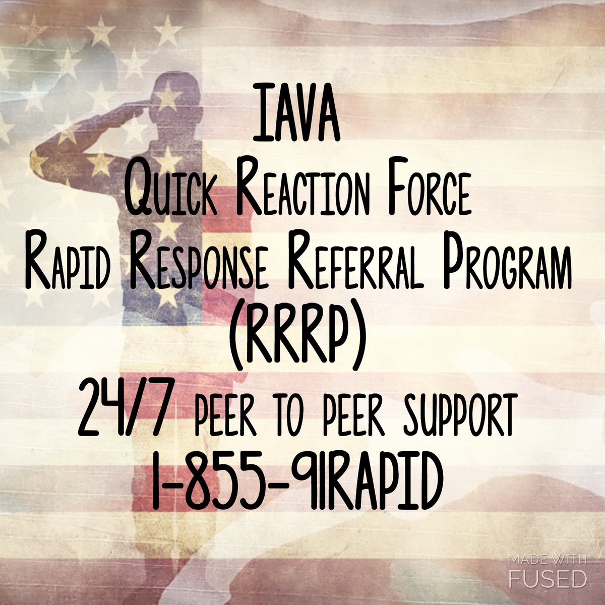 5/ IAVA’s Quick Reaction Force, a Rapid Response Referral Program, provides confidential 24/7 peer to peer support, comprehensive care management and resource connections.To get connected to a Veteran Care Manager today, please call 1-855-91RAPID.