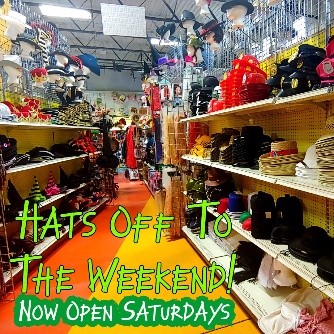 KCCostume's tweet photo. TGIF KC! But Don't Worry! We Are Now Open On Saturday (or should we say Hatterday? no?)! 🧙‍♀️🎩🧢⛑️🪖
Well, come see us from 10 am to 2 pm! 

#Hatter #Hats #Hatterday #Saturday #KC #KCCostume #Hat #WeSellHats #KansasCity #Costume #Costumes #Costumers #CostumeShop https://t.co/LEj4pnFlkG