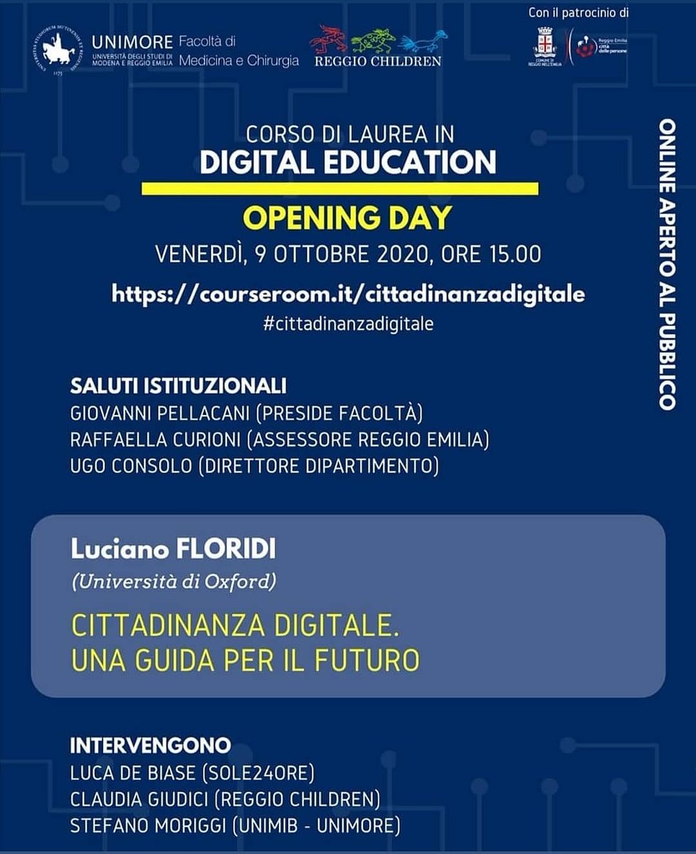 E' tutto pronto per la conferenza #cittadinanzadigitale di venerdi 9 Ottobre alle ore 15 con Luciano Floridi.
Per partecipare: courseroom.it/cittadinanzadi…