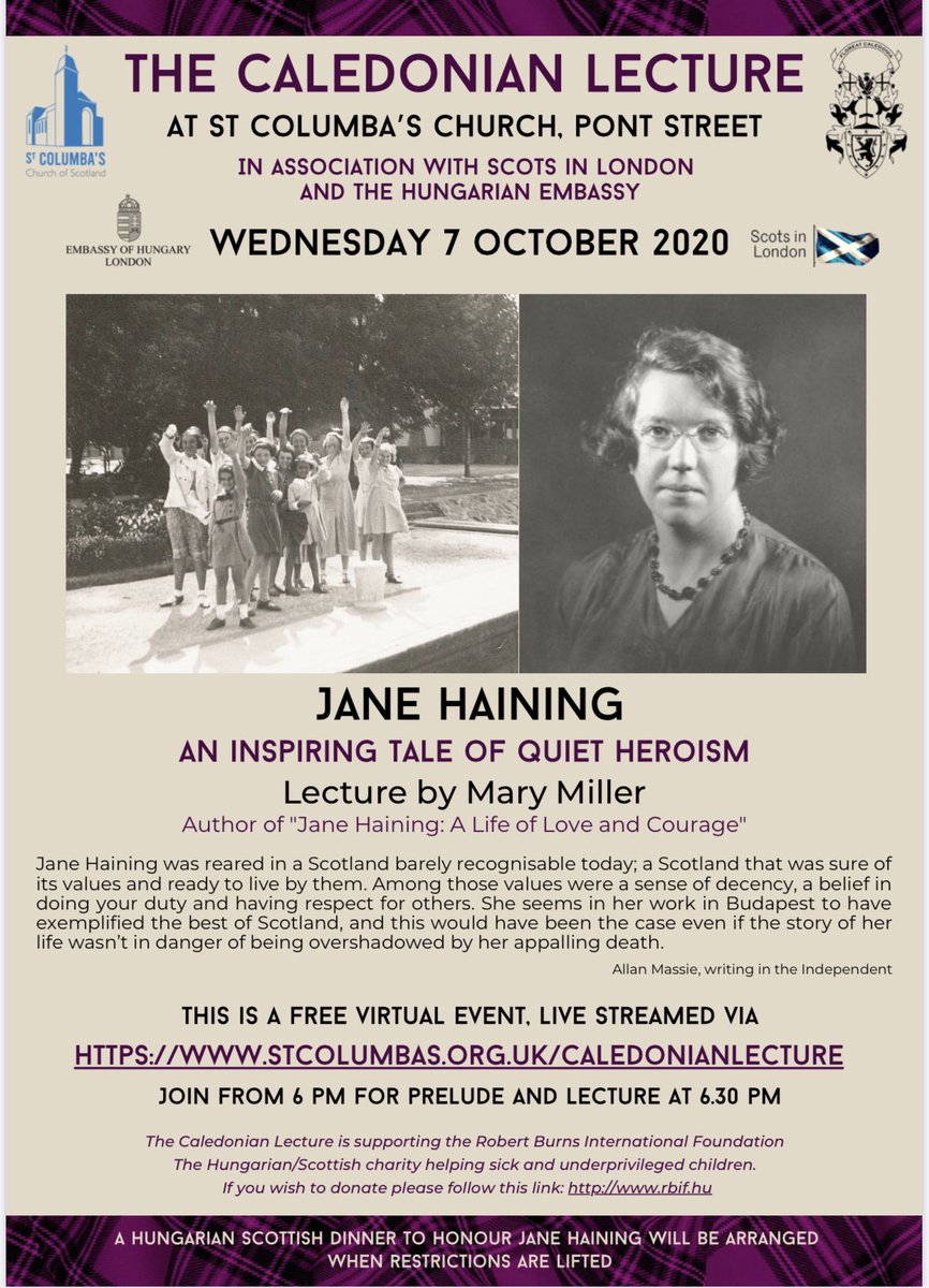 Jane Haining’s life is marked in a free virtual lecture tomorrow, Wednesday at 6pm from <a href="/LondonKirk/">St Columba's Church</a>. A devout Scot from <a href="/churchscotland/">Church of Scotland</a> who showed great #heroism in face of Nazi tyranny and died in #Auschwitz <a href="/AuschwitzMuseum/">Auschwitz Memorial</a> stcolumbas.org.uk/caledonianlect…