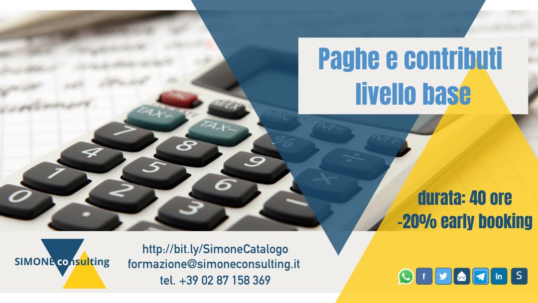 Stai cercando un corso paghe e contributi che ti insegni veramente a conoscere le basi del cedolino paga grazie a innumerevoli esercizi svolti in aula?
Vuoi imparare a calcolare a mano una busta paga dal lordo al netto?

Sconto early booking per iscrizioni anticipate.