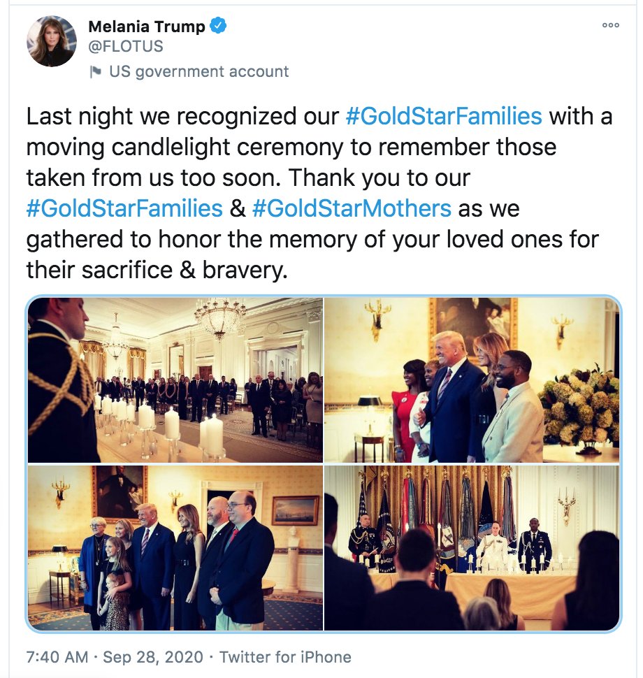 Here is the tweet from  @FLOTUS showing all of the smiling, unmasked attendees mingling with a COVID positive POTUS. Don't tell me they love the troops and their families when they've exposed them to a deadly disease and haven't bothered to even tell them.  #LincolnVeteran