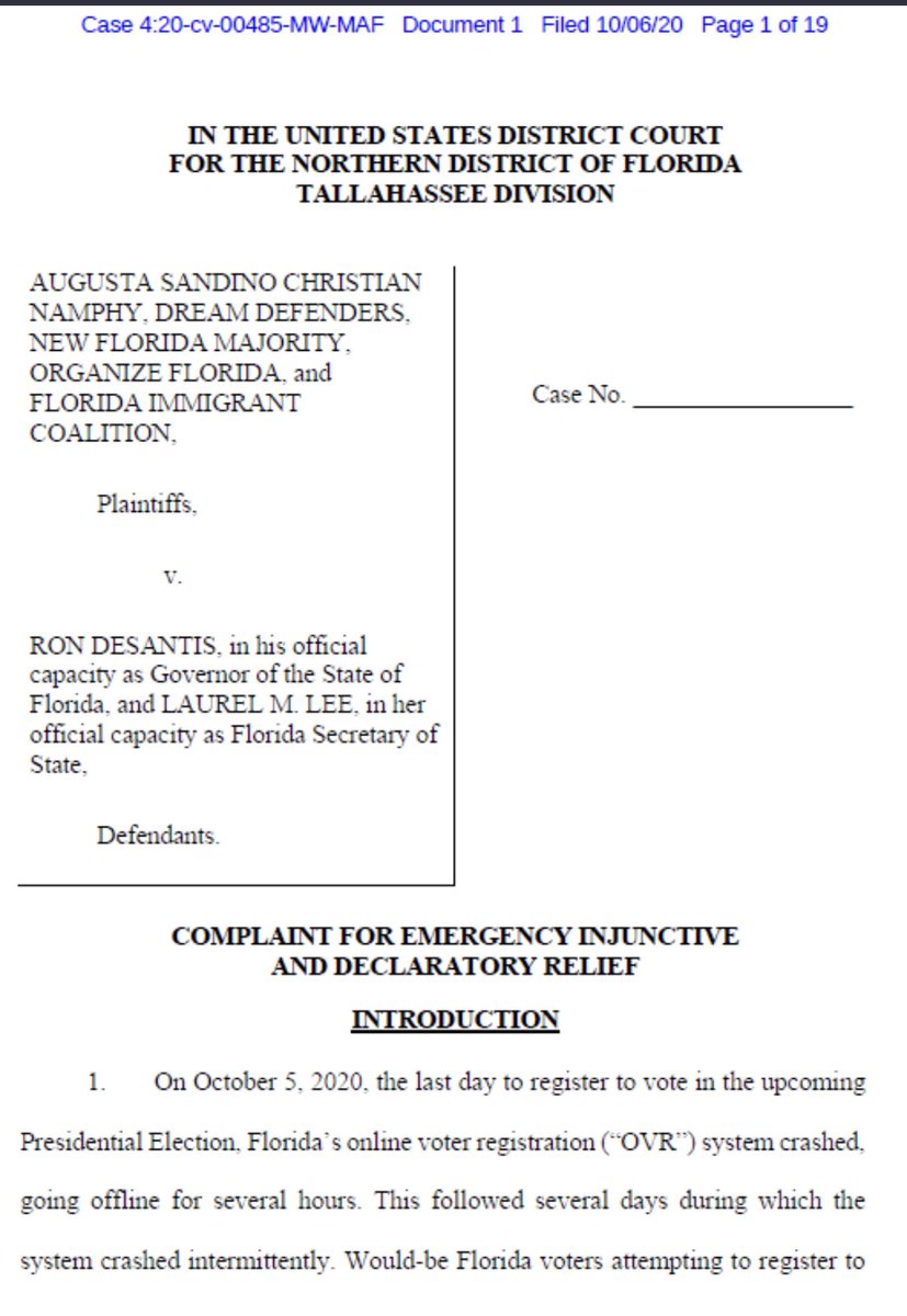 BREAKING: We’re suing the State of Florida because after the online voter registration system was down for hours last night, extending the deadline to 7pm tonight is not enough time! #democracydenied #VoterSuppression #elections2020 #voterregistration