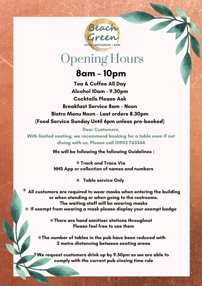 BeachGreenHotel's tweet photo. 💫 𝐍𝐞𝐰  𝐌𝐞𝐧𝐮   💫
⠀
We mentioned we have our brilliant new Head Chef Aleks, well here’s our new menu! 😁
⠀
All freshly made and delicious and a great range of different meals😋
⠀
To book a table you can call 📞 01903 763344
⠀
 #beachgreenhotel #bistrobar #newmenu https://t.co/tzaeew7Lrs