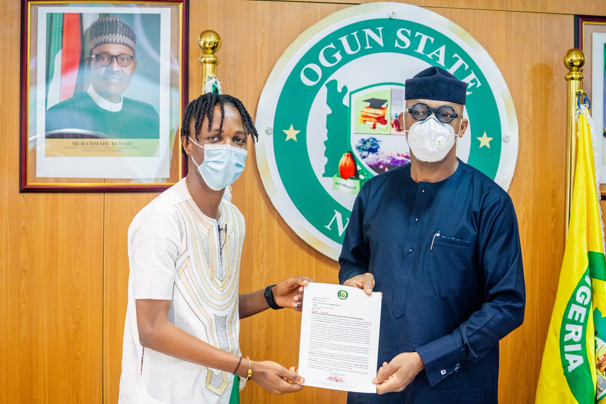 We have appointed the winner of the  @BBNaija Lockdown,  @itsLaycon Youth Ambassador of Ogun State in addition to house and cash gifts.I relayed this development today, when I played host to Olamilekan Moshood Agbelesebioba AKA Laycon in my Oke-Mosan office in Abeokuta.