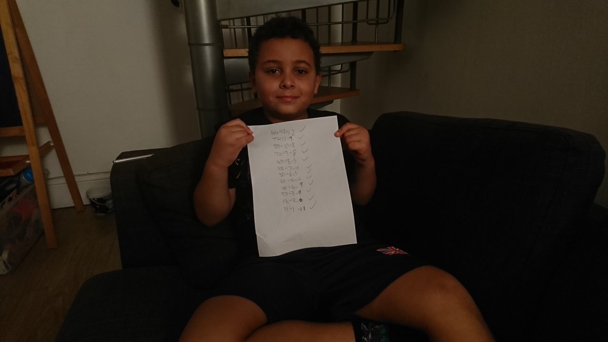 BahiaBoy2012's tweet image. 12 out of 12, that's division cracked, moving onto fractions tomorrow night. #salomaonews #mathswithparents #homework