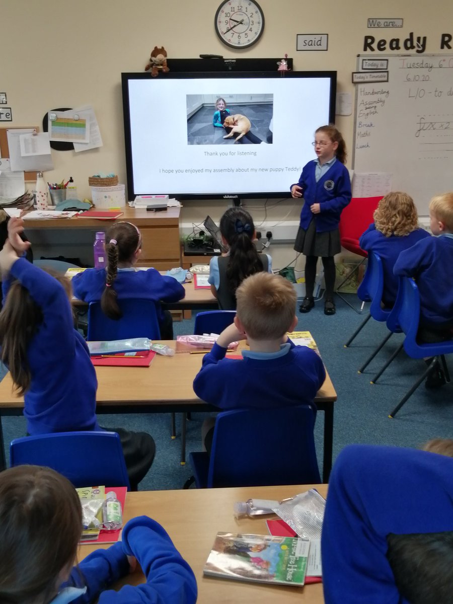TarvinPrimary's tweet photo. What a wonderful class assembly in Lewis class today. We loved hearing all about your new puppy, 'Teddy' and how he's settling in! #TarvinclassassembliesY3 #speakingandlistening #greatpresentationskills #cutepuppy https://t.co/3czCBtzy6c