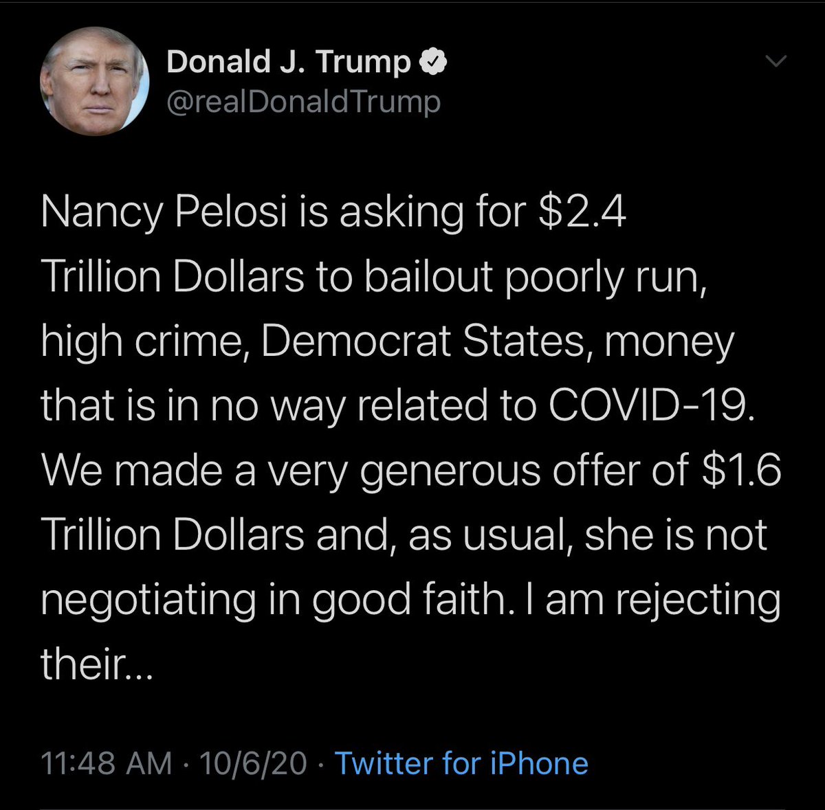Greta Wall On Twitter Breaking President Trump Says He Had Directed His Team To End Stimulus Negotiations With Democrats Until After The Election Https T Co Dksw4mf08x