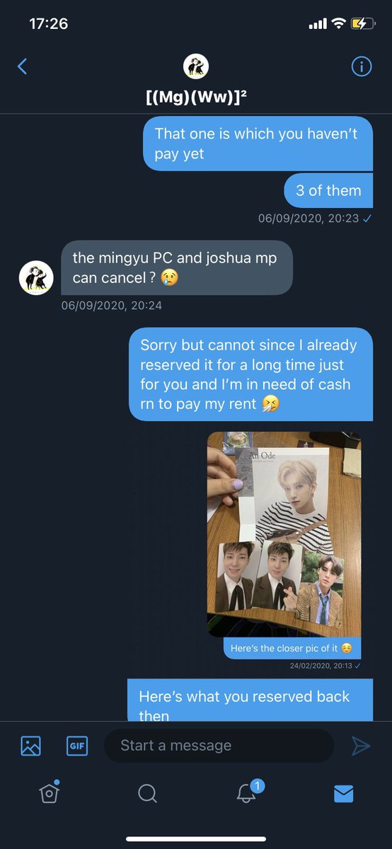 [9]I said yes you’ll be the one paying for it cuz that was what you said last time. She doesn’t even remember what we agreed to trade & suddenly wanted to cancel the gyu pc & josh poster after I reserved for her for 6 months  and that makes me so angry