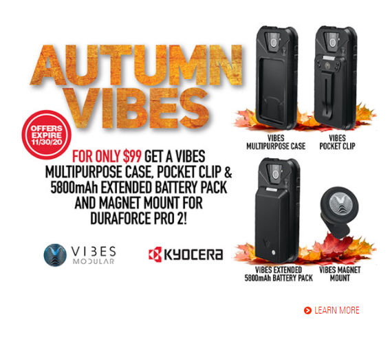 We’ve got the Autumn Vibes! Get a <a href="/getvibesaudio/">Vibes Modular</a> Multipurpose Case, Pocket Clip &amp; 5800mAh Extended Battery Pack and Magnet Mount for <a href="/KyoceraMobile/">Kyocera Mobile</a>’s #DuraForcePRO2 for ONLY $99! Learn More: kyoceramobile.com/offers/accesso… #kyoceramobile #vibesmodular #ruggedphone #ruggedphoneaccessories
