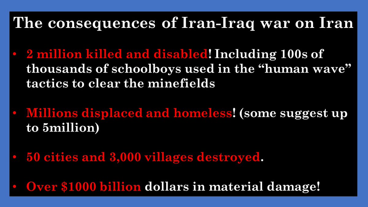 2) Let's start with some statistics only on  #Iran's side. Obviously, the war was as destructive on  #Iraqis. The losses and sufferings of families that had lost their loved ones, and their breadwinner could not be calculated.