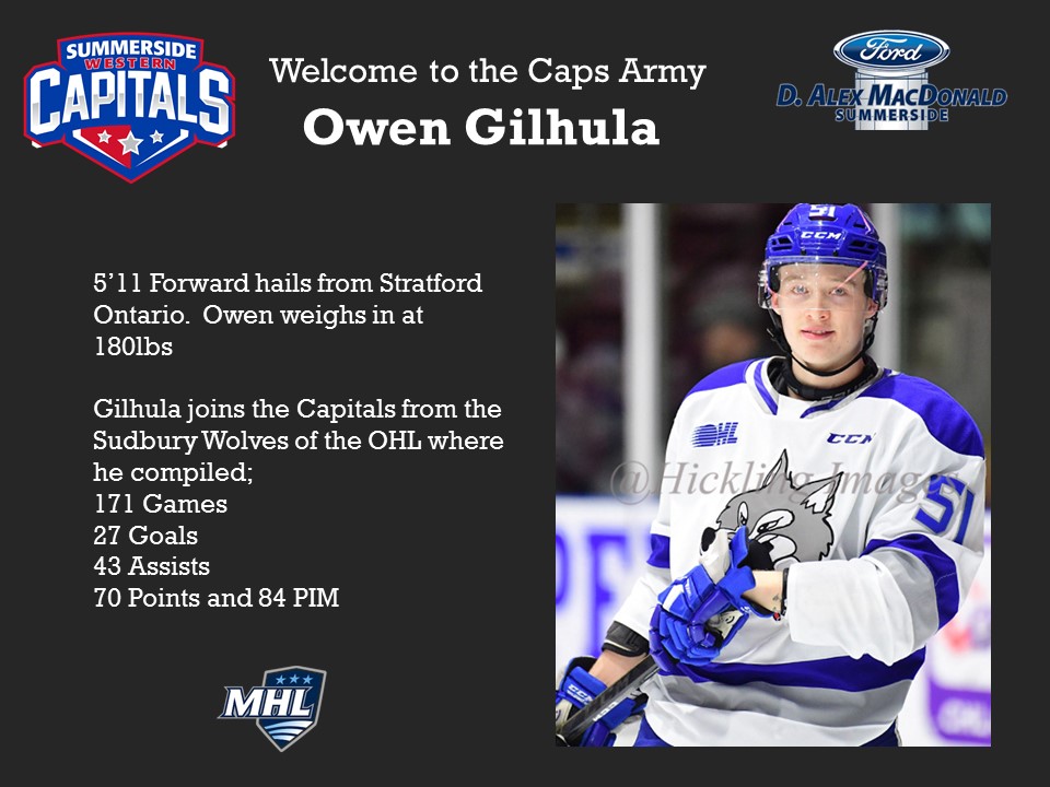 ⚡️⚡️ SIGNING ⚡️⚡️ Summerside D Alex MacDonald Western Capitals are excited to announce the signing of forward Owen Gilhula from the Sudbury Wolves of the OHL. Welcome to #CapsArmy @OGilhula25 🏒
