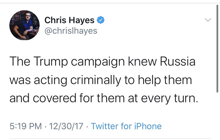 She wasn’t alone at her program.  @chrislhayes was pushing just about all of the same talking points, including the mother of all wingnut theories, that Trump had been a Russian asset since 1987.